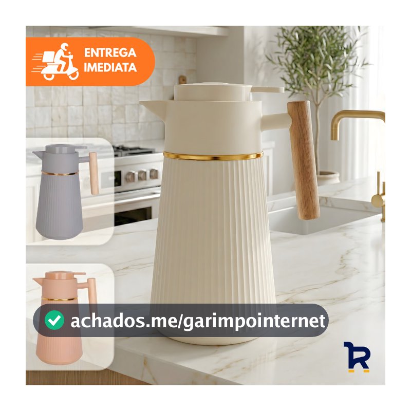 Garrafa Térmica Café Berlim 1L Luxo Dourada Cabo de Madeira Cafeteira Chá Água Decorativo Mesa Posta