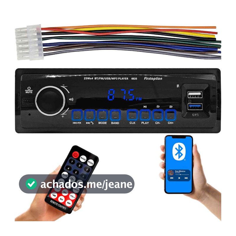 Rádio Mp3 Automotivo Com Controle Player Bluetooth Usb Universal 1 Din Painel Led