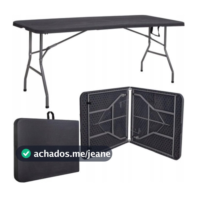 Mesa Dobrável Vira Maleta com Alça Portátil 1.80m Camping Pesca Jardim Área Externa Interna Luvinco