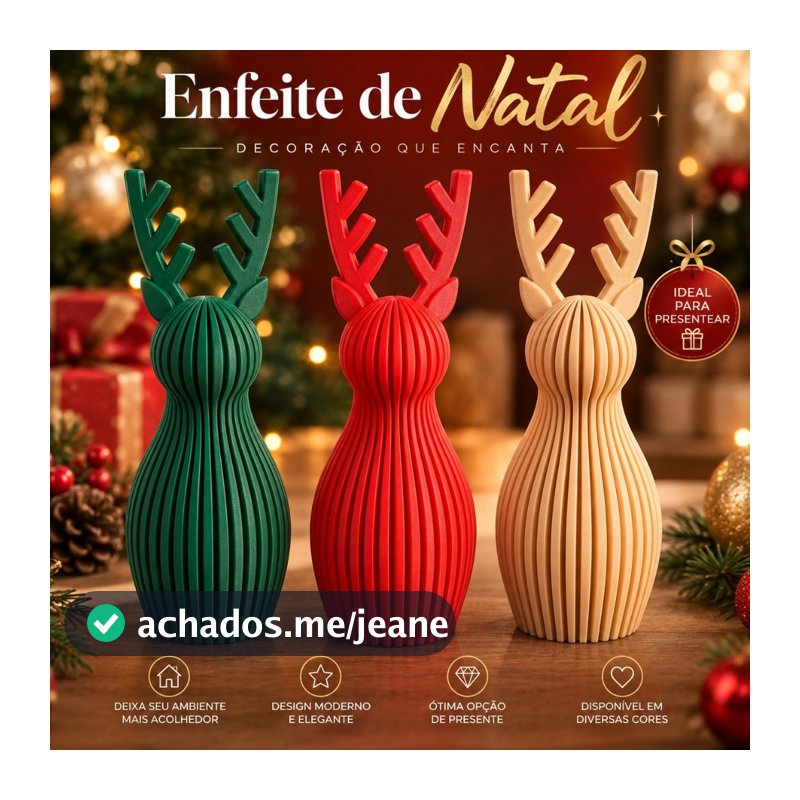3 Enfeites de Natal Renas Decoração Vila Natalina