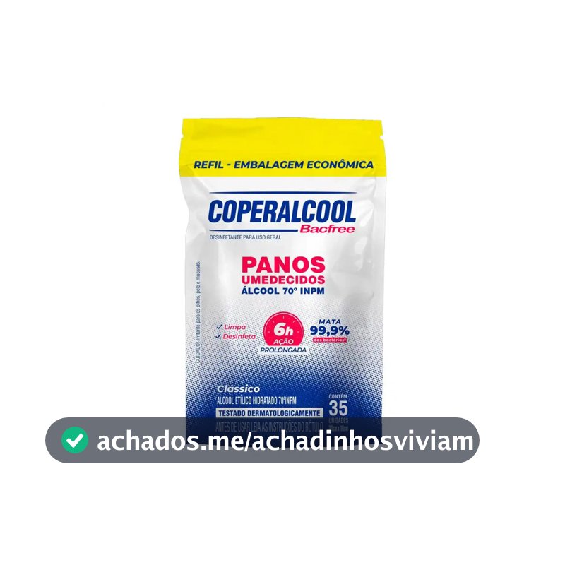 Lenço Umedecido Álcool 70° Clássico Refil com 35 Lenços Coperalcool