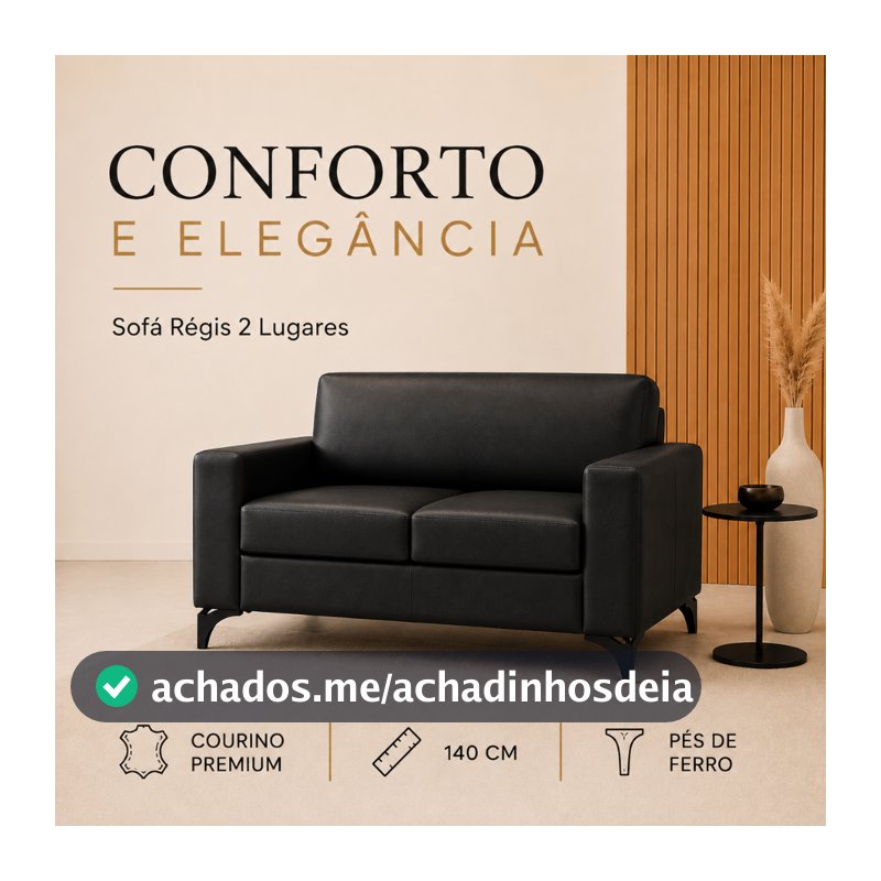 Sofá 2 Lugares em Courino 140cm Régis com Pés de Ferro para Sala
