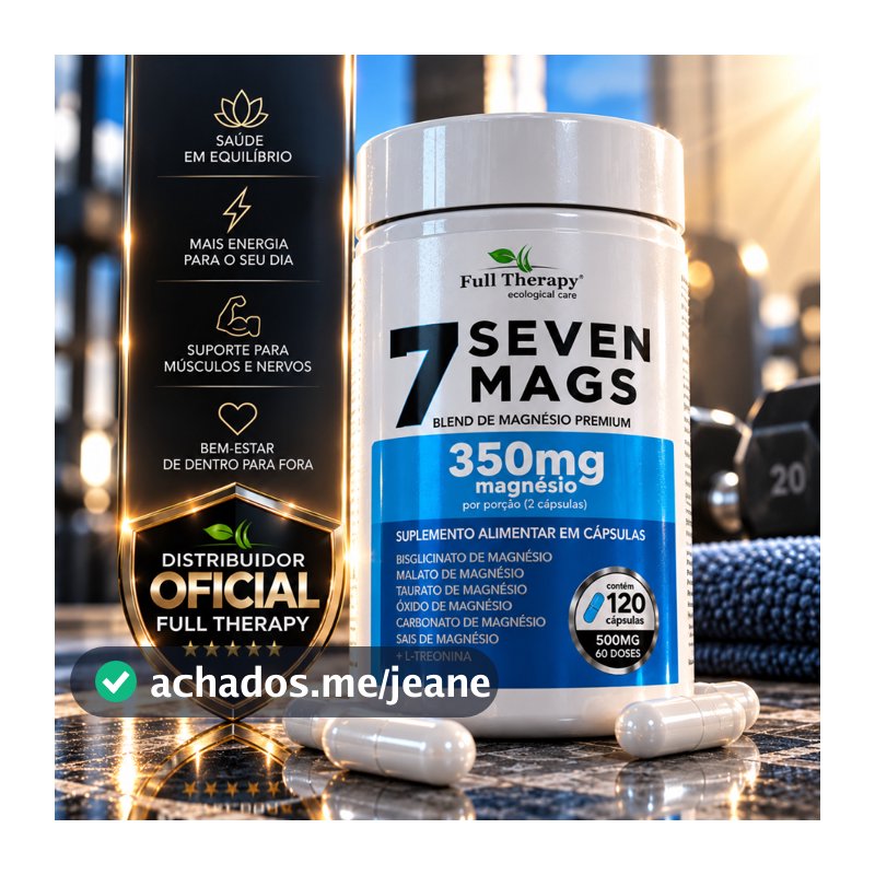 Magnésio 7 Mags Full Therapy 120 Cápsulas Bisglicinato, Malato, Taurato, Carbonato, Oxido, Ascorbato, Sais + L-Treonina