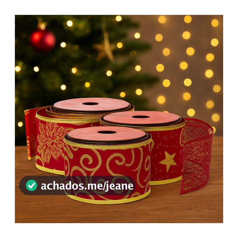 Fita Decorativa Aramada 2,7M Estilos Diversos para o Natal Glitter Decoração