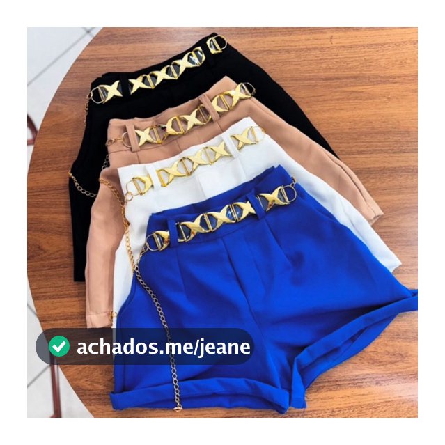Short Feminino Estiloso Alfaiataria Cintura Alta  com Cinto Corrente Tendência Verão