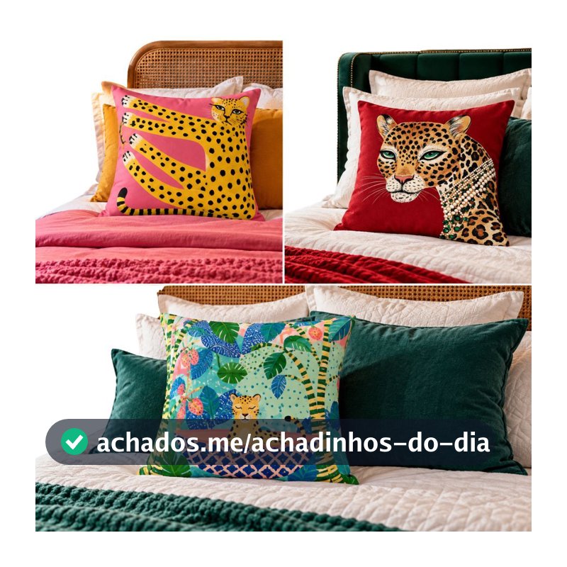 Capa de Almofada Avulsa 45x45 Suede Estampada Onça Pop Art Tropical Decorativa Boho Maximalista