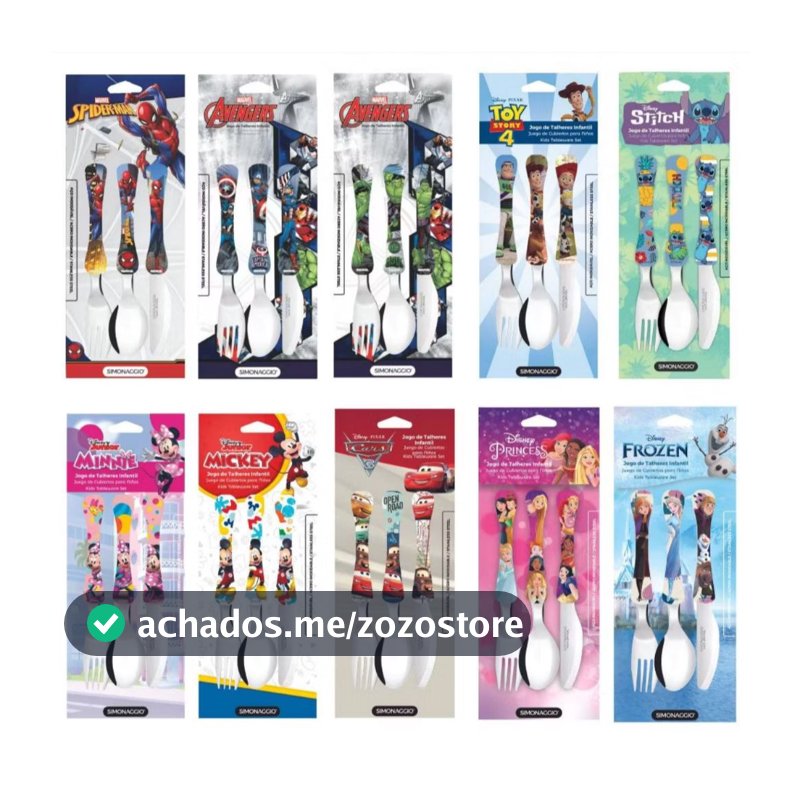 Talher Infantil Disney Inox Simonaggio Princesa Frozen Minnie Carros Toy Store Unicornio Chaves