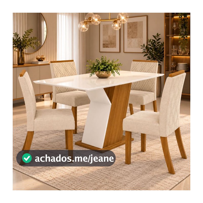 Conjunto Mesa Jantar Lupita MDF 120x80cm 4 Cadeiras Casa 812