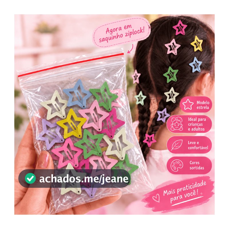 Presilhas Estrela Colorida Tic Tac Cores Sortidas Infantil Prendedores Cabelo Menina Grampos Estrelinhas Clip Xuxinha