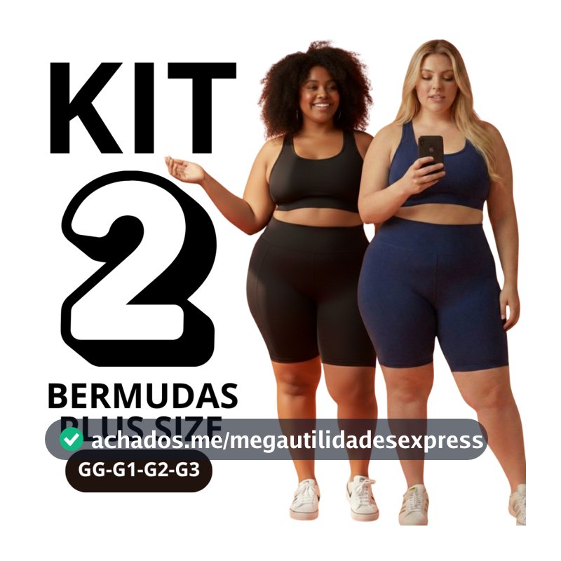 KIT 2 Bermudas Shorts Feminino Plus Size Academia Fitness Dia a Dia