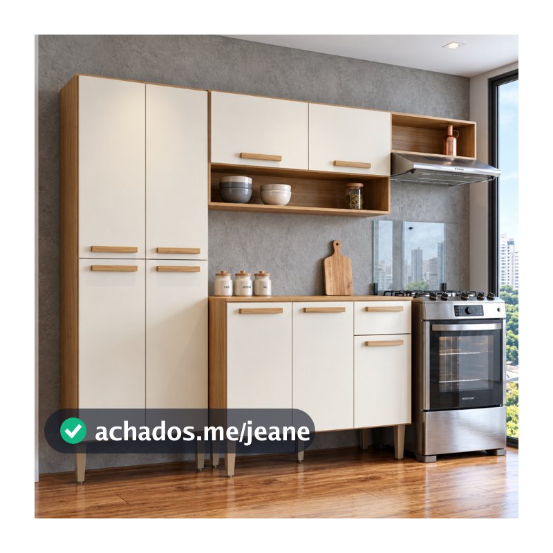 Cozinha Compacta Yara 9 Portas 1 Gaveta com Paneleiro Suspenso Mobilihouse