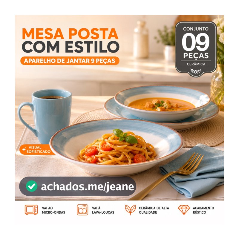 Aparelho de Jantar 9 Peças Xaviera Cerâmica Premium Ideal para Mesa Posta