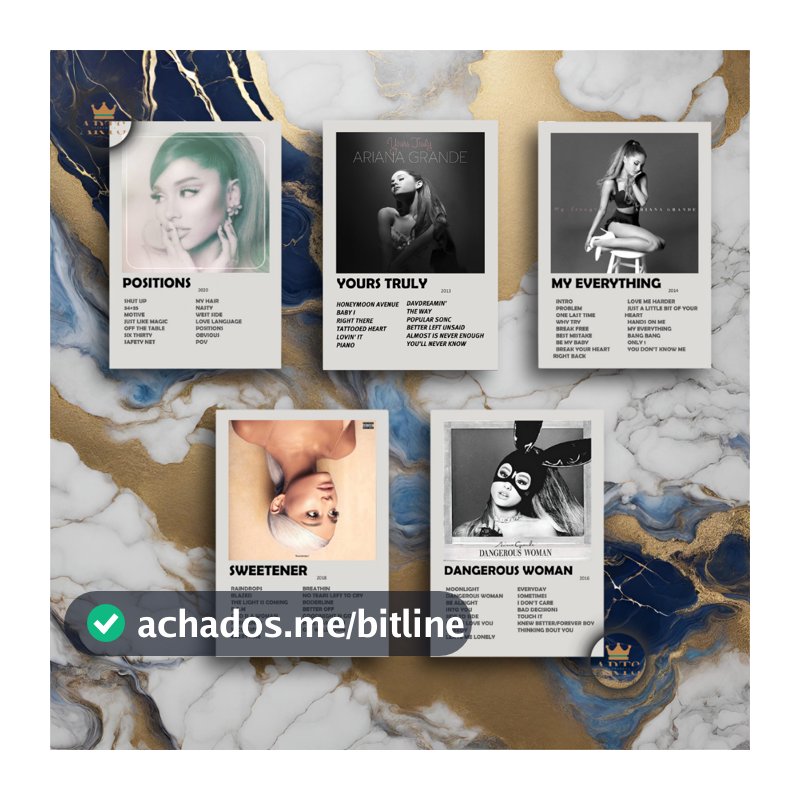 Quadro Decorativo Placas Ariana Grande Quadro Discografia Album em MDF 30x20cm Full HD