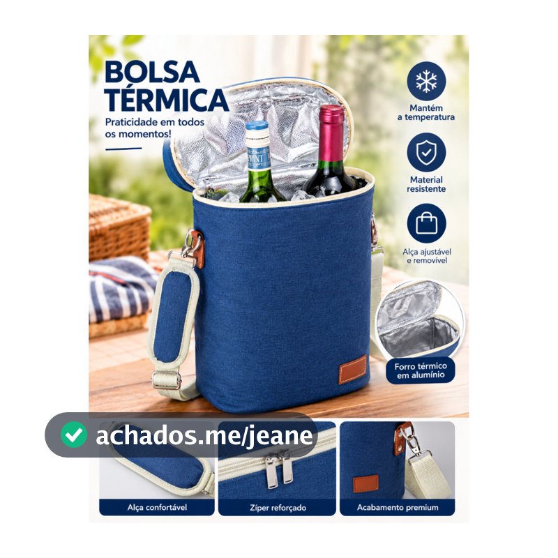 Bolsa Porta Garrafas Térmica Dupla Luxo com Alça Ajustável Ideal para Vinhos Cerveja Isopor Cooler Piquenique Praia