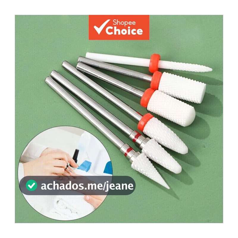 Conjunto de 6 peças de brocas cerâmicas para unhas, broca de 3/32'' (2,35 mm) para unhas de acrílico profissional, para