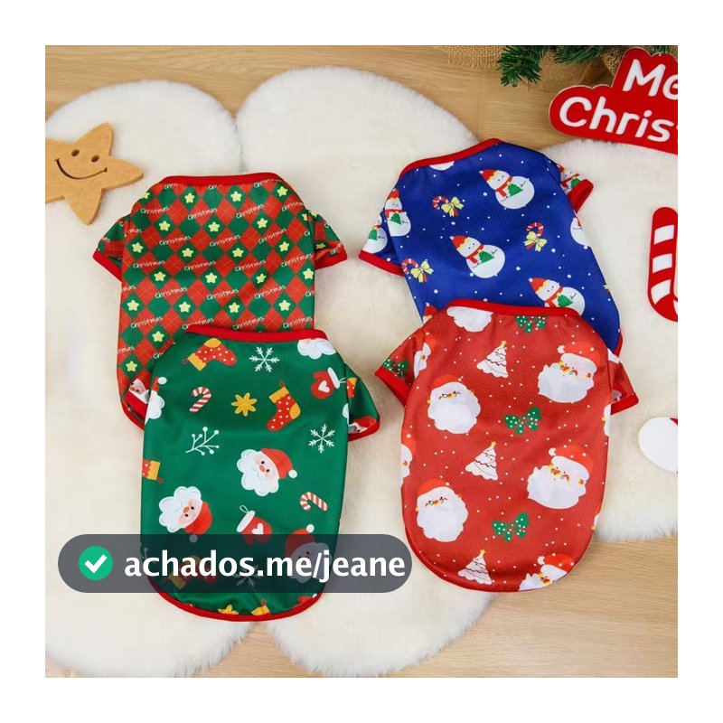 Natal Roupas Para Cães Pet Gato Camiseta Ano Novo Filhote De Cachorro Oufit Papai Noel Traje Animais De Estimação