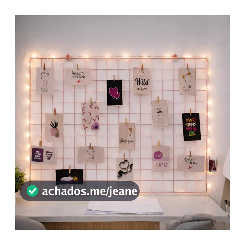 Mural De Fotos Memory Board Painel Aramada Rosé 60x80+Led