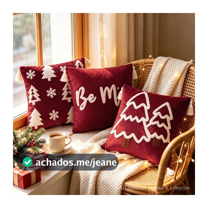 Capa De Almofada De Natal 45x45 30x50 Veludo Vinho Com Tassel Para Sofá E Cama