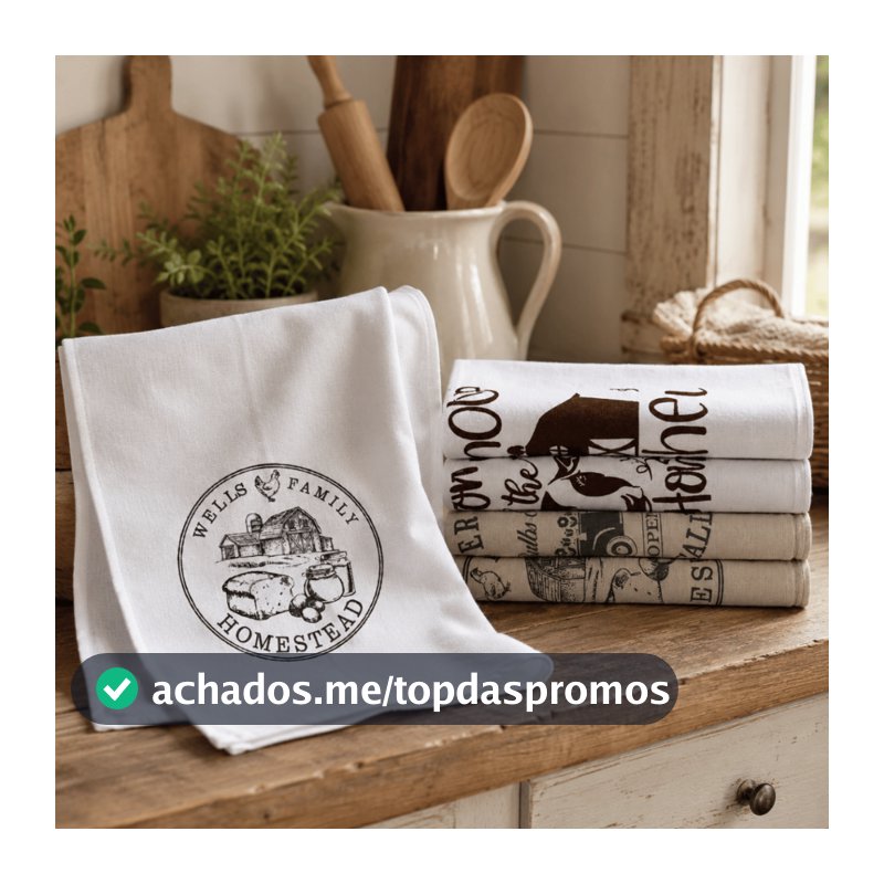 Kit Pano de Prato Estampa Farmhouse Fazenda Alta Absorção 100% Algodão