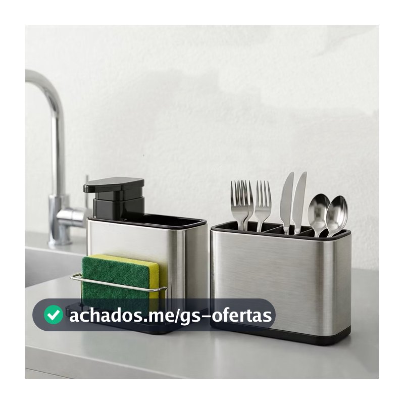 Kit 2em1 Escorredor Talheres + Dispenser Detergente Aço Inox Bancada Cozinha