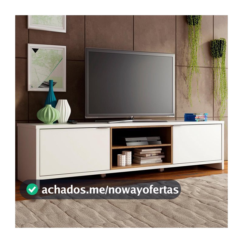 Rack para TV até 75 Polegadas Madesa Metz 180 cm 2 portas - Branco/Rustic