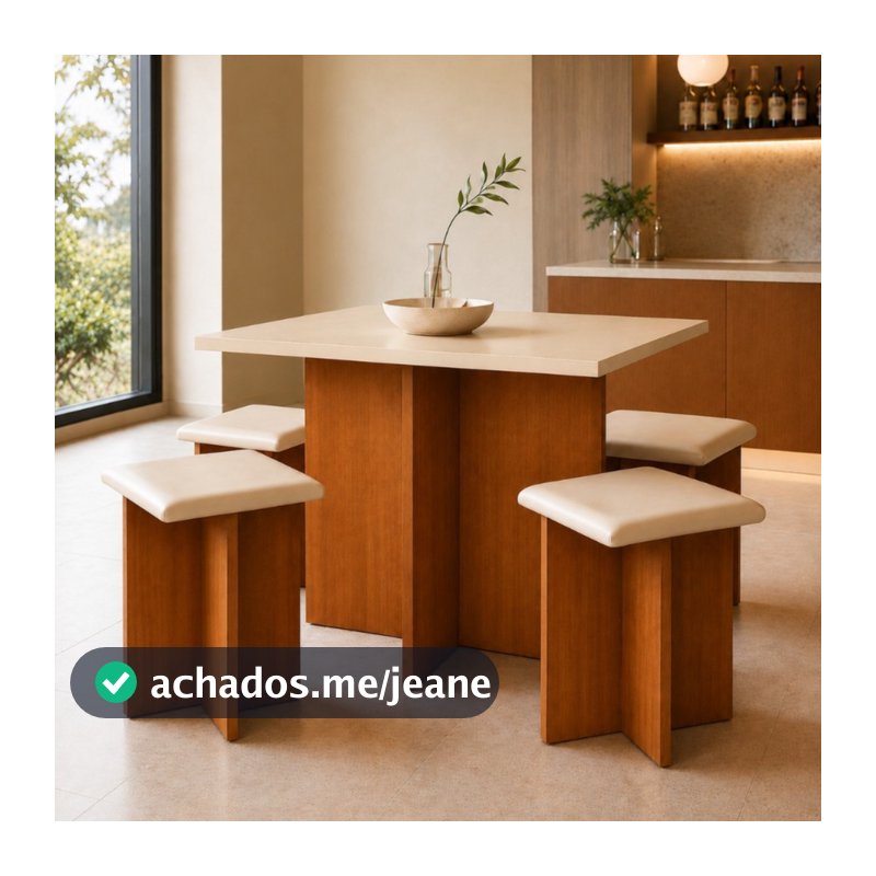 Conjunto Mesa de Jantar 4 Lugares Banquetas Estofadas Compacta MDF Cozinha Sala - Blue Moby