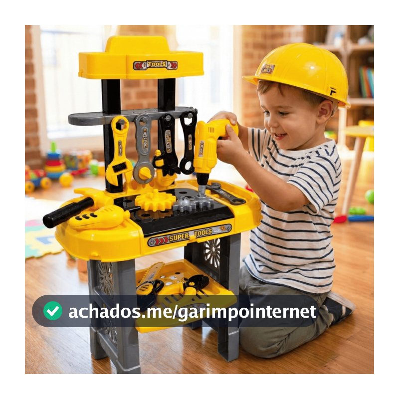 Kit Ferramentas Bancada Oficina Infantil Didatica 32 Peças Infantil Furadeira Martelo Realista Brinquedo
