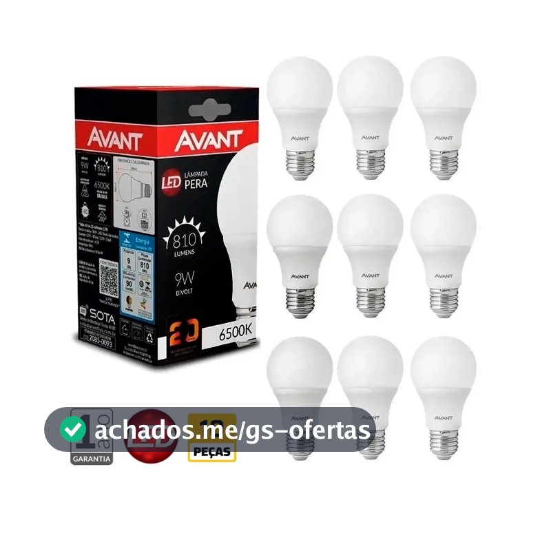 Kit com 10 Lâmpadas Led 9W Bivolt Branco Frio 6500K Avant