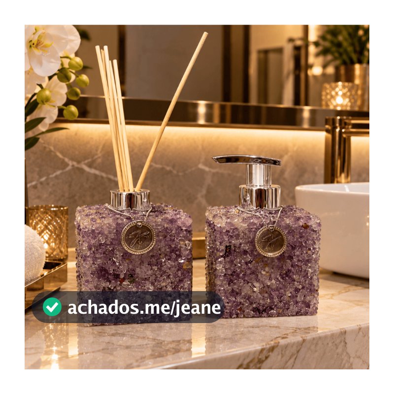Kit Vidro Aromatizador E Saboneteira Quadrado Quartzo