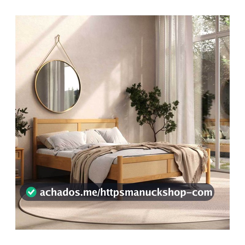 Cama Queen Rattan Madeira Maciça 200 x 160 cm Freijó Cefira
