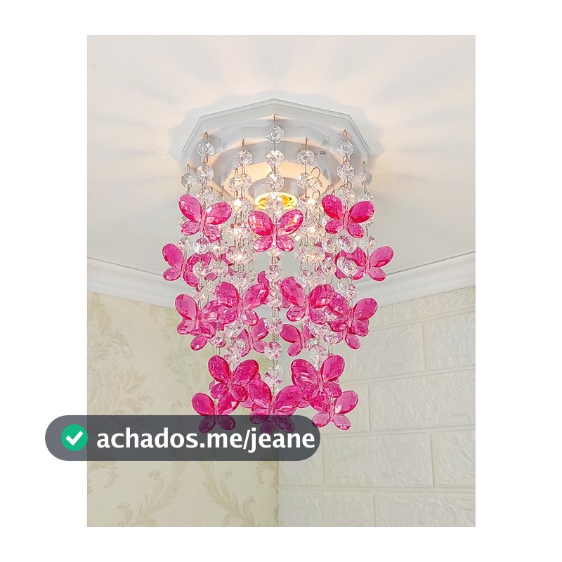 Lustre Infantil de Teto Decorar Ambiente Princesa Luminária para Quarto de Bebê Menina Borboletas Cor Rosa