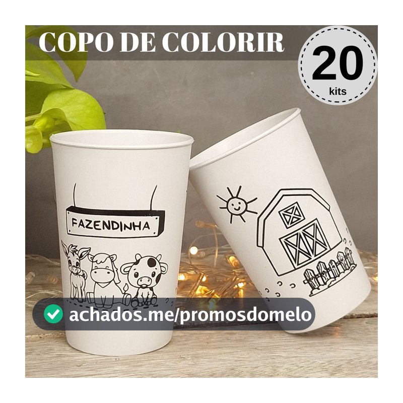 Copo Para Colorir Fazendinha Lembrancinha de Aniversário Festa Infantil Educativa Brinde Criativo.