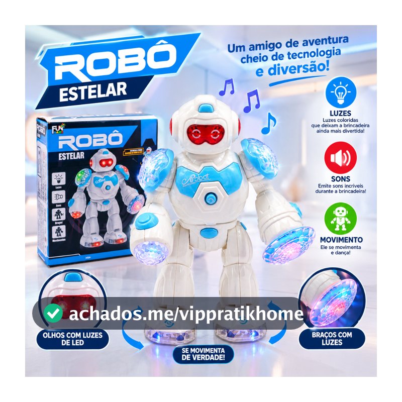 Robô Estelar Infantil Com Luzes LED, Sons E Movimentos Interativos Brinquedo Divertido