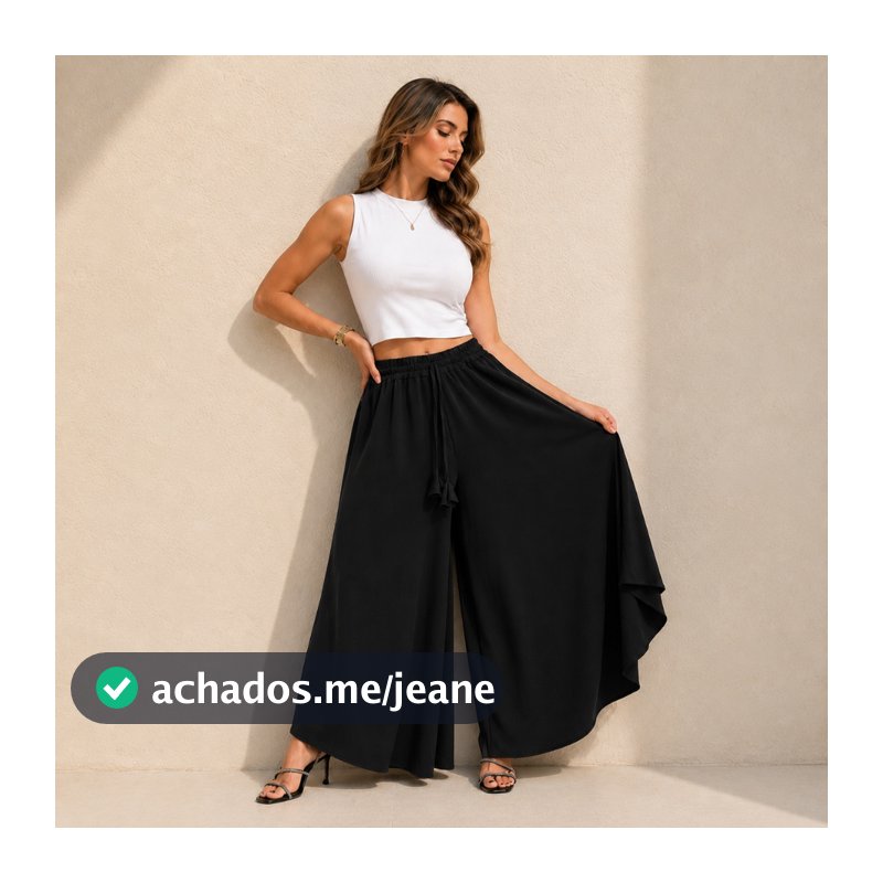 Calça Feminina Pantalona Pantacourt Cintura Alta Cós Elástico Soltinha Confortável