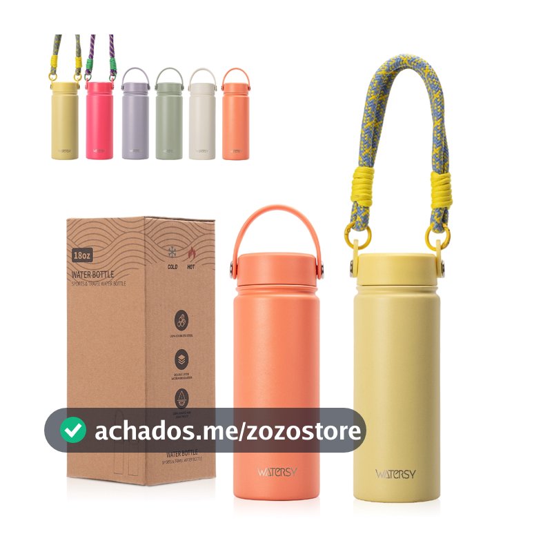 Garrafa Térmica WATERSY 532ml Aço Inoxidável, Quente/Frio por Horas, p/ Academia e Viagem