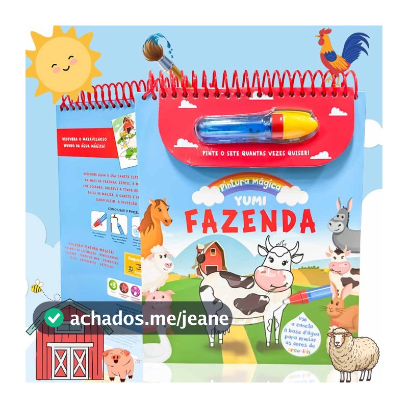 Livro Infantil Pinte Com Água Animais da Fazenda | Acompanha Pincel Para Crianças - Capa Dura Espiral