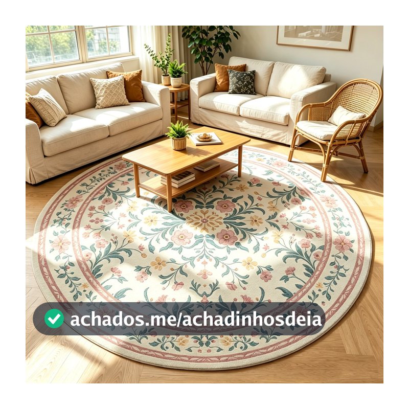 Tapete Redondo 1,50x1,50 Sala Quarto Floral Antiderrapante Lavável Macio Aveludado Decorativo Abelle Casa