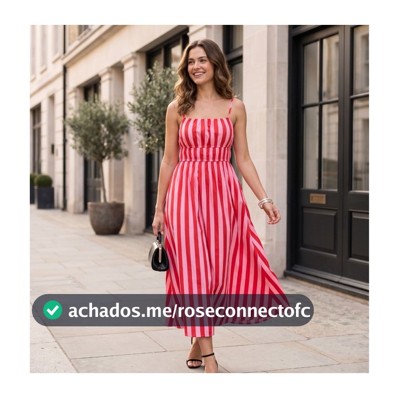 Vestido maria Feminino Midi Listrado Alcinha Acinturado Evasê Casual Verão Elegante