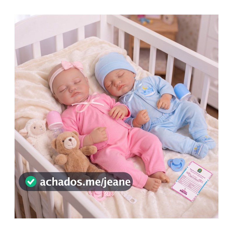 Gêmeos Bebê Reborn Boneca Realista Menina Rosali e Menino Silicone Pode dar Banho