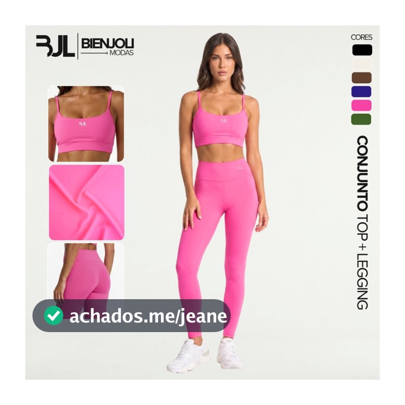 Conjunto Top + Legging Fitness ZERO TRANSPARÊNCIA Sustentação Academia Cropped com Forro Treino Yoga