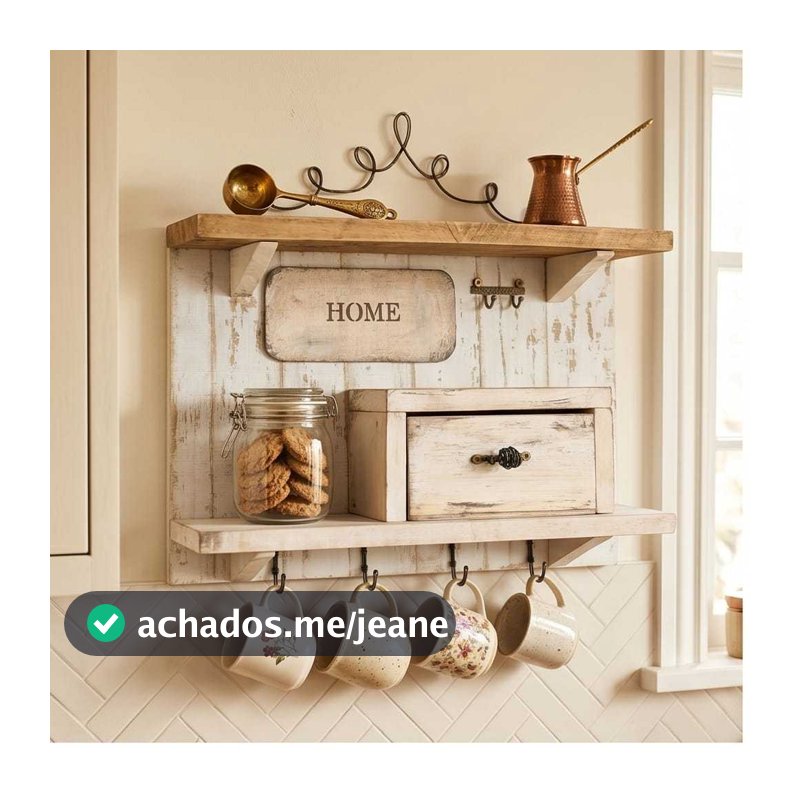 Prateleira Rustica De Parede Organizador Porta Canecas Cantinho Do Cafe Farmhouse