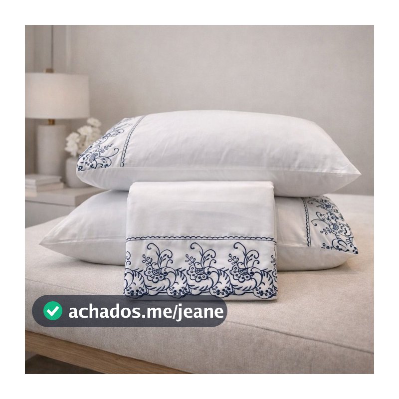Jogo de Lençol Casal 4 peças Toque de Seda com bordado inglês Jolitex
