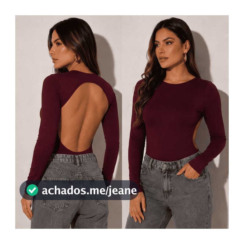 Body Feminino Manga Longa Costas Aberta Elegante Confortável Suplex Premium Forrado