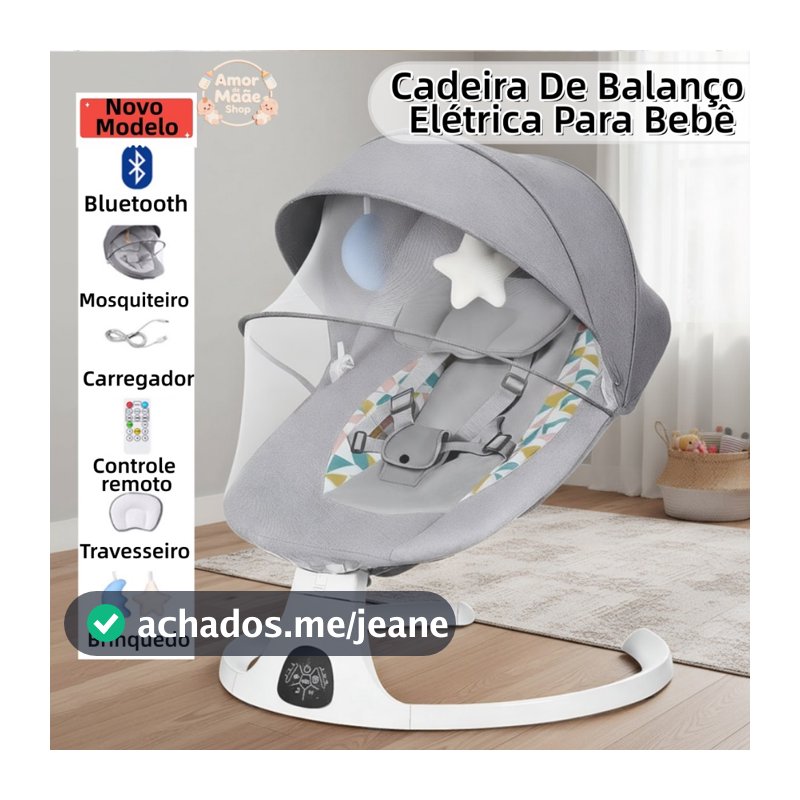 Cadeira de Descanso Balanço para Bebê com Música Mosquiteiro Controle Remoto Premium