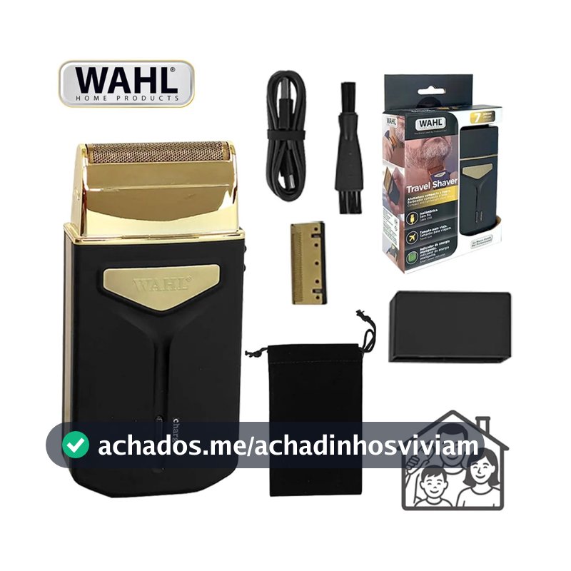 Barbeador Elétrico Wahl Travel Shaver Portátil Sem Fio Recarregável USB Profissional Acabamento Barba Curta e Rosto