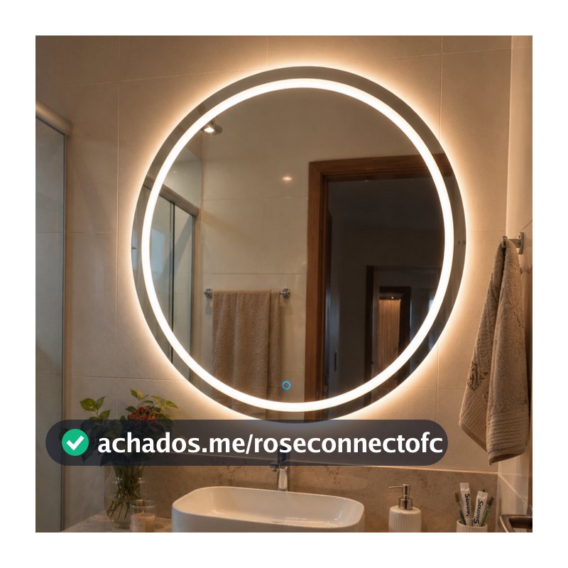 Espelho Redondo 50x50cm Jateado fino com Led 3 Cores e Touch Decoração Moderna Quarto Sala Banheiro