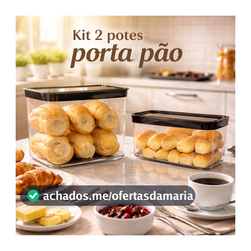 Kit Conjunto 2 Potes Herméticos Porta Pães Francês 4000ml  Bisnaguinhas 2500ml Cozinha Organizada