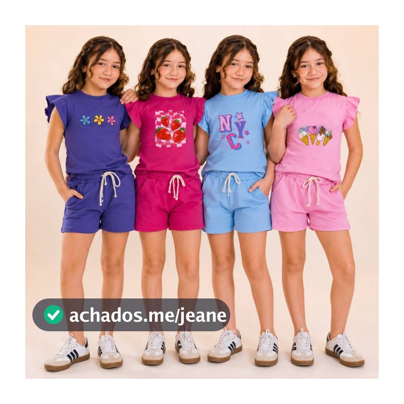 Kit 4 Peças de Roupas Infantil Menina Conjunto Verão Feminino - 2 Blusas + 2 Bermudas - Confortável e Estiloso -
