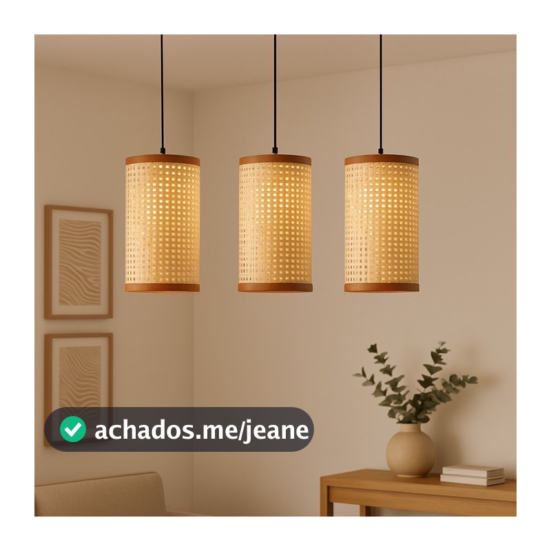 Kit 3 Pendentes Palha Sintético 30x17cm Para Sala, Quarto, Cozinha, Ambiente Moderno, Decoração moderna