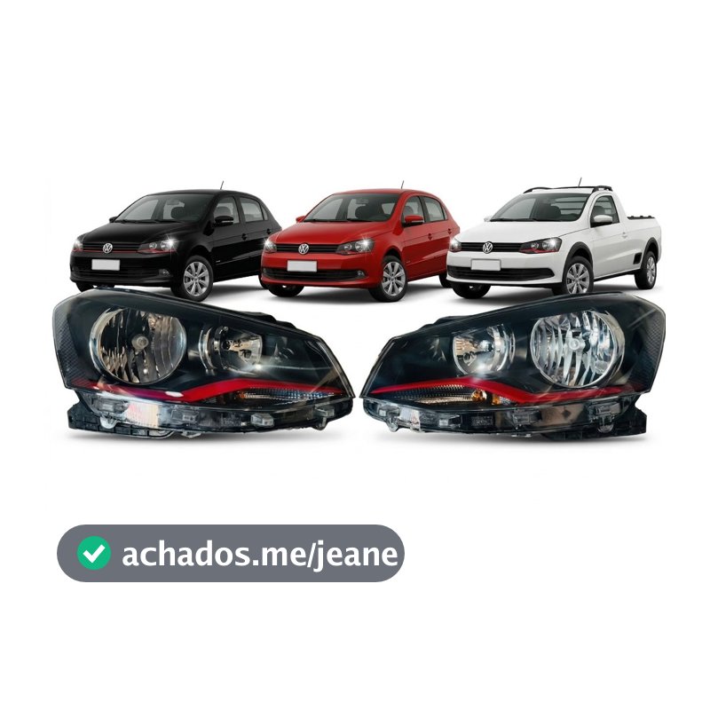 Par de Farol VW Gol Voyage Saveiro G6 2013 2014 2015 2016 Foco Duplo Mascara Negra
